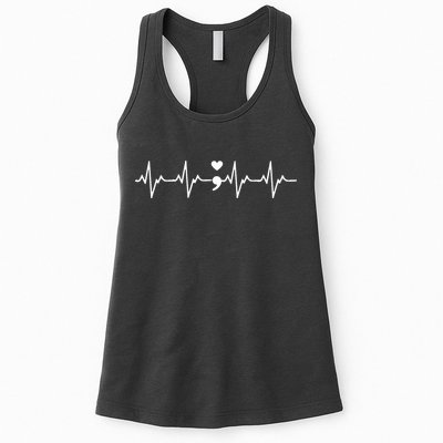 Suicide Prevention Awareness HeartBeat Semicolon Gift Womens Tank Top