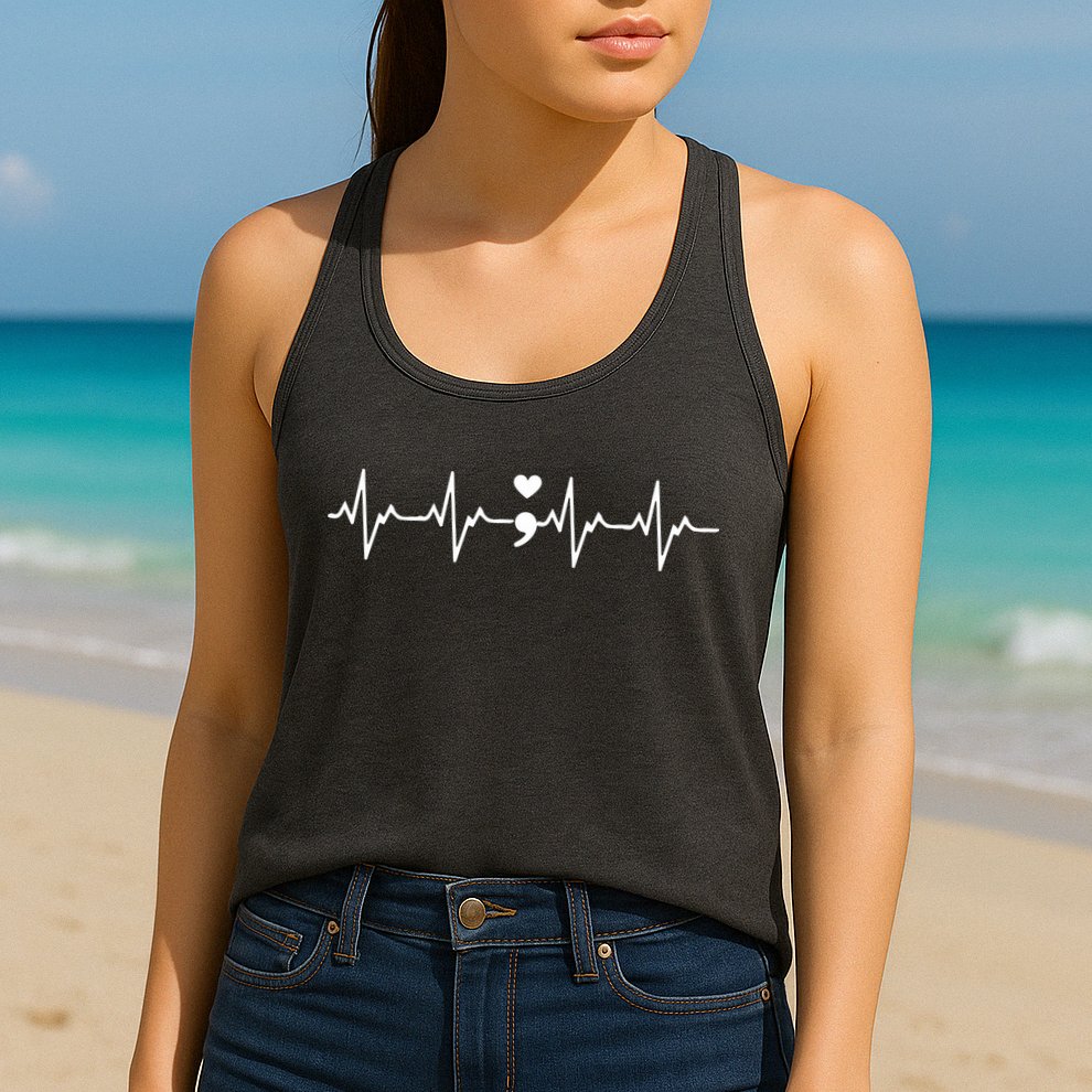 Suicide Prevention Awareness HeartBeat Semicolon Gift Womens Tank Top