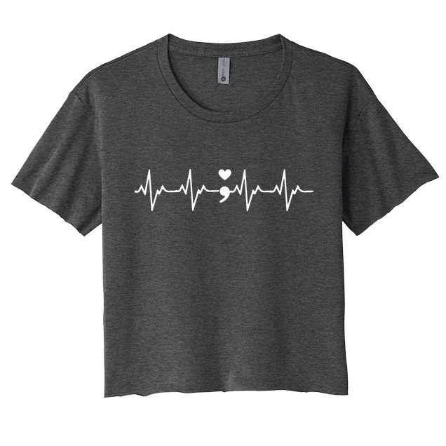Suicide Prevention Awareness HeartBeat Semicolon Gift Crop Top