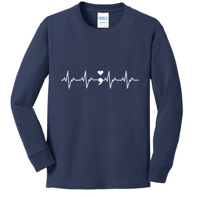 Suicide Prevention Awareness HeartBeat Semicolon Gift Kids Long Sleeve Shirt