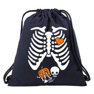 Skeleton Pregnancy Announcement Mom Halloween Drawstring Bag