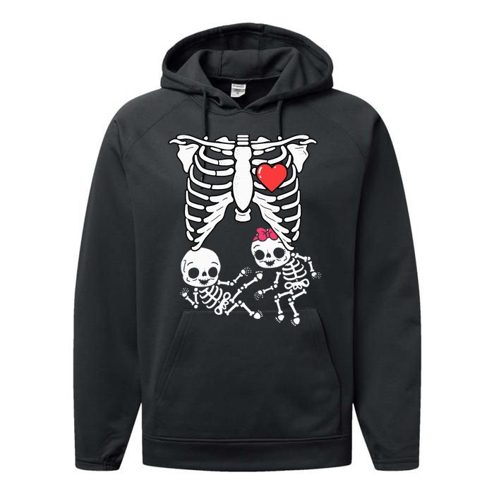 Skeleton Pregnancy Announcement Twins Xray Performance Fleece Hoodie