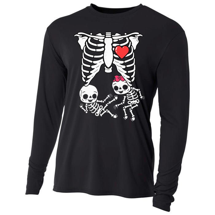 Skeleton Pregnancy Announcement Twins Xray Cooling Performance Long Sleeve Crew