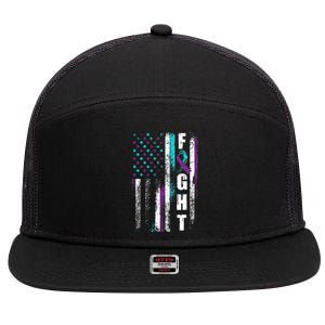 Suicide Prevention Awareness American Flag Distress 7 Panel Mesh Trucker Snapback Hat