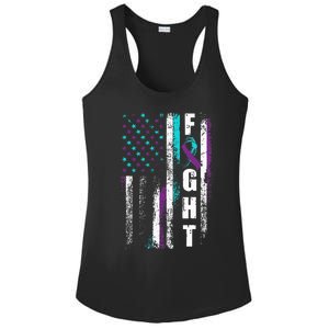 Suicide Prevention Awareness American Flag Distress Ladies PosiCharge Competitor Racerback Tank