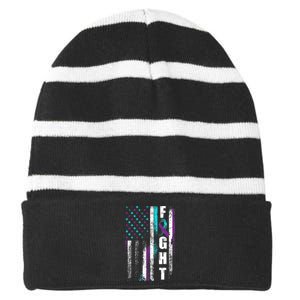 Suicide Prevention Awareness American Flag Distress Striped Beanie with Solid Band