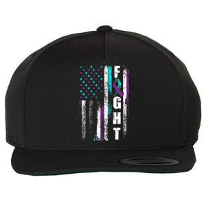 Suicide Prevention Awareness American Flag Distress Wool Snapback Cap