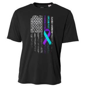 Suicide Prevention Awareness American Flag Ribbon Support Cooling Performance Crew T-Shirt