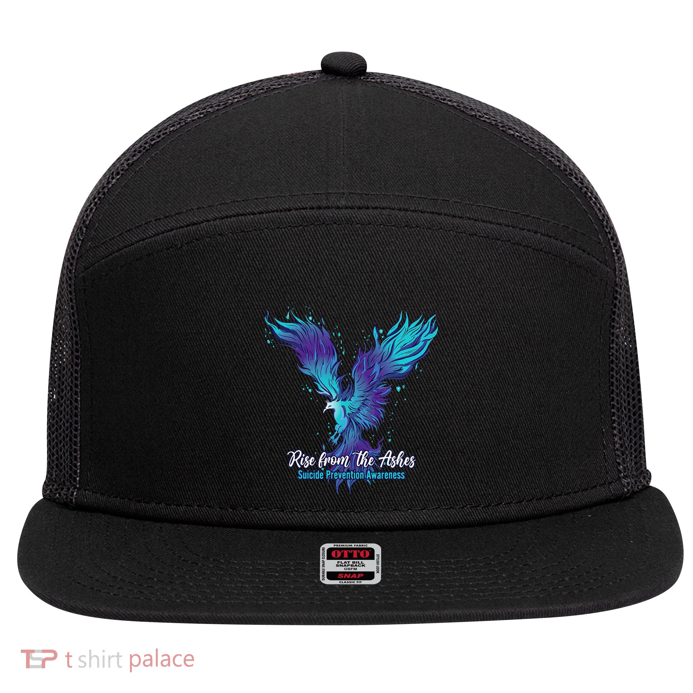 Suicide Prevention Awareness Phoenix Rise From The Ashes 7 Panel Mesh Trucker Snapback Hat