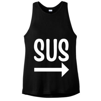 Sus Pointing Arrow Right Gaming Meme Impostor Kinda Sus Ladies PosiCharge Tri-Blend Wicking Tank