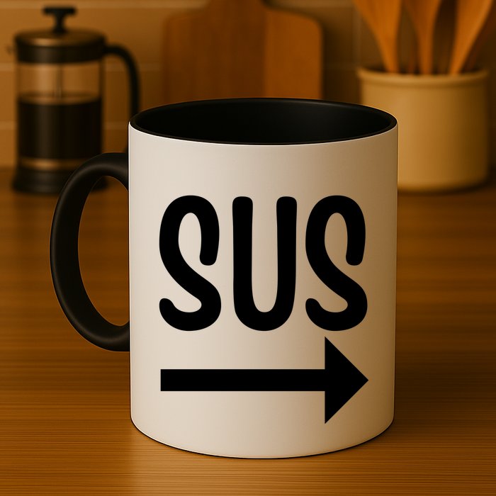 Sus Pointing Arrow Right Gaming Meme Impostor Kinda Sus Mug