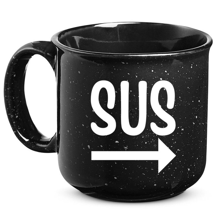 Sus Pointing Arrow Right Gaming Meme Impostor Kinda Sus 15oz Campfire Ceramic Mug