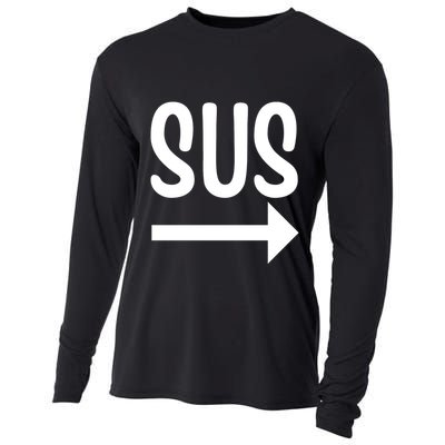 Sus Pointing Arrow Right Gaming Meme Impostor Kinda Sus Cooling Performance Long Sleeve Crew