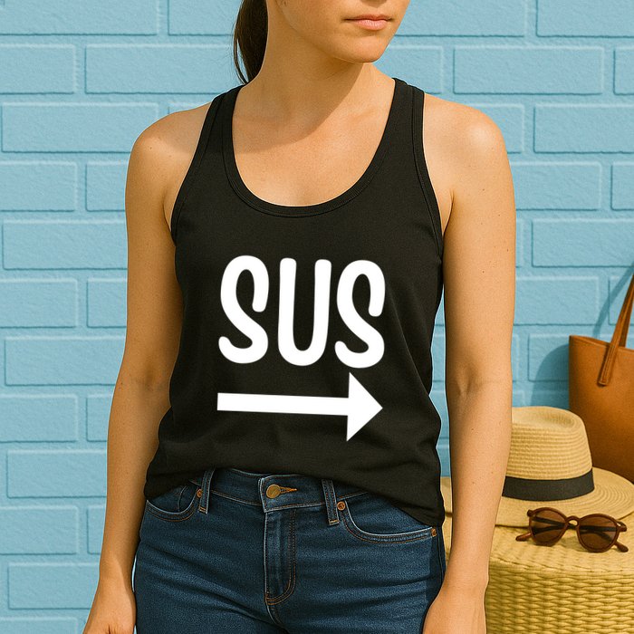 Sus Pointing Arrow Right Gaming Meme Impostor Kinda Sus Womens Tank Top