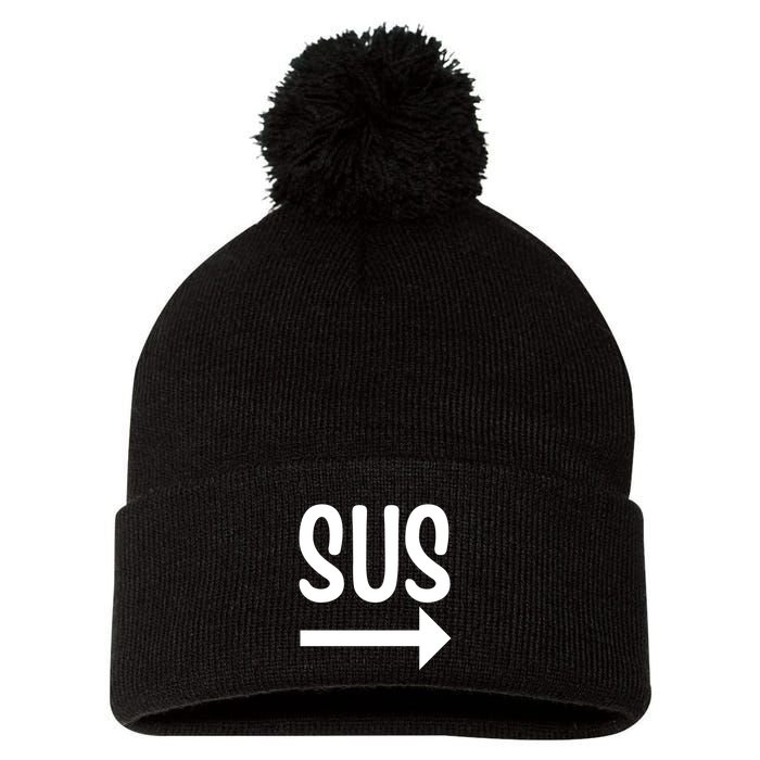 Sus Pointing Arrow Right Gaming Meme Impostor Kinda Sus Pom Pom 12in Knit Beanie