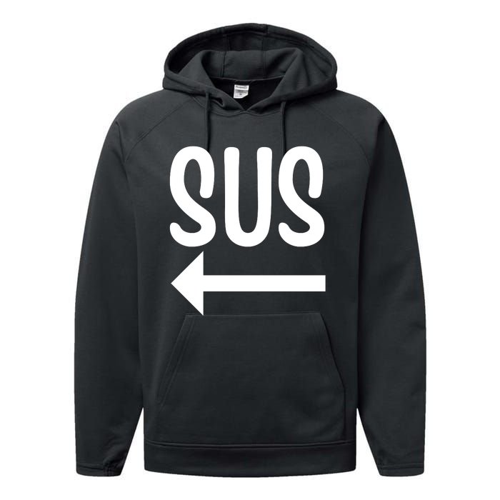 Sus Pointing Arrow Left Gaming Meme Impostor Kinda Sus Performance Fleece Hoodie