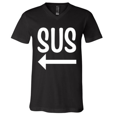 Sus Pointing Arrow Left Gaming Meme Impostor Kinda Sus V-Neck T-Shirt