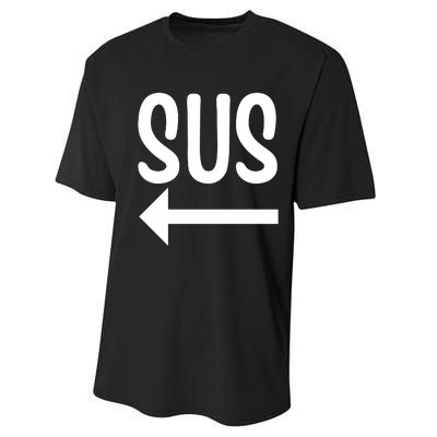 Sus Pointing Arrow Left Gaming Meme Impostor Kinda Sus Performance Sprint T-Shirt