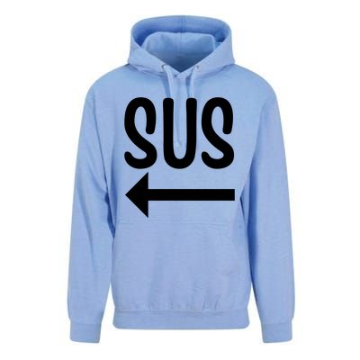 Sus Pointing Arrow Left Gaming Meme Impostor Kinda Sus Unisex Surf Hoodie