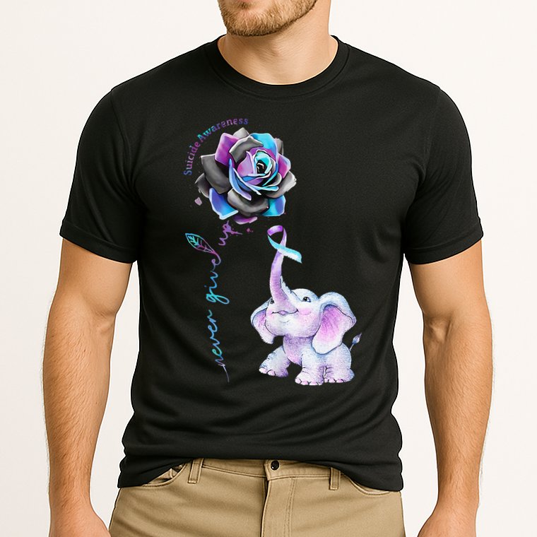 Suicide Prevention Awareness Flower Elephant Ribbon Gift Cooling Performance Crew T-Shirt
