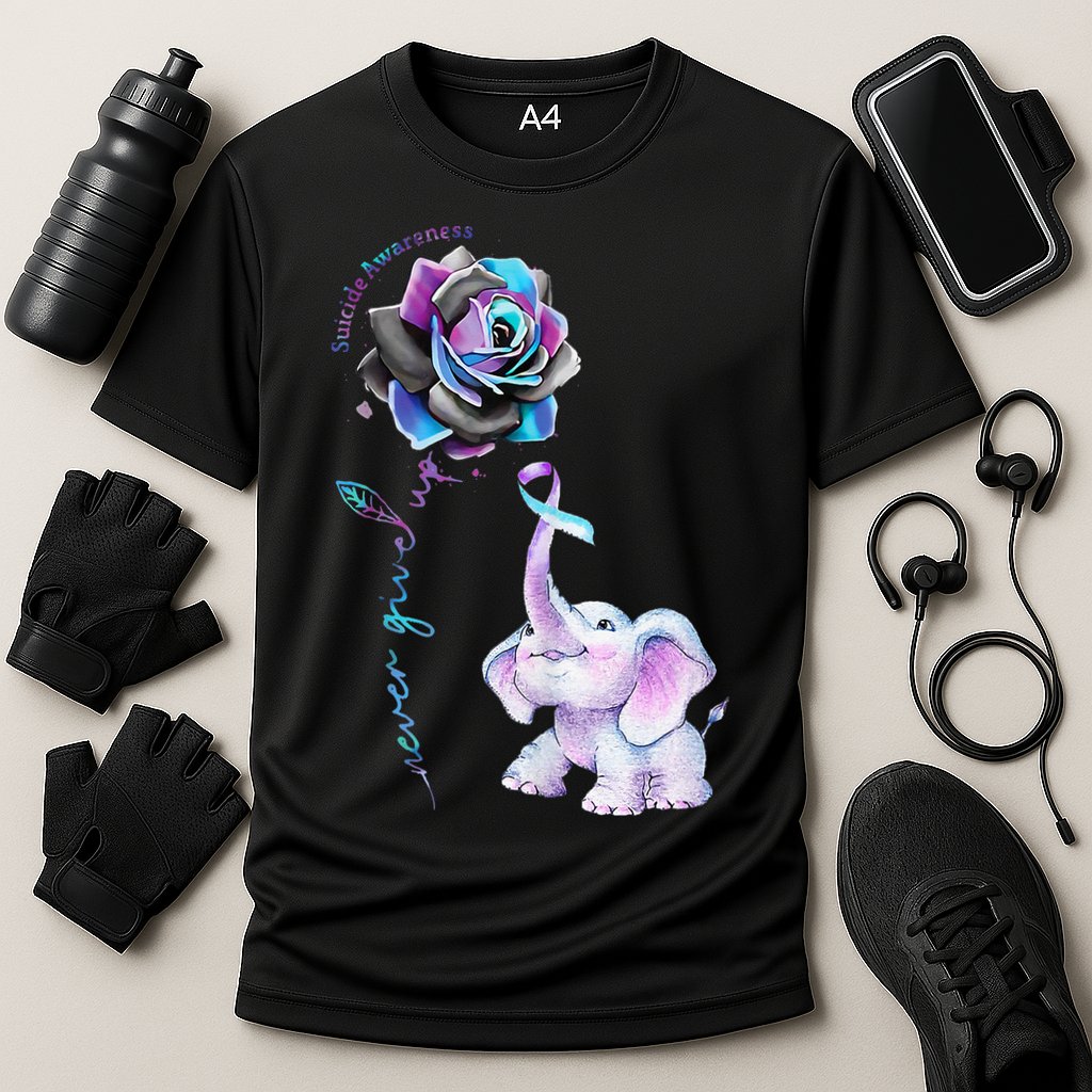 Suicide Prevention Awareness Flower Elephant Ribbon Gift Cooling Performance Crew T-Shirt