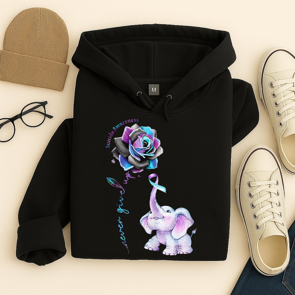 Suicide Prevention Awareness Flower Elephant Ribbon Gift Hoodie