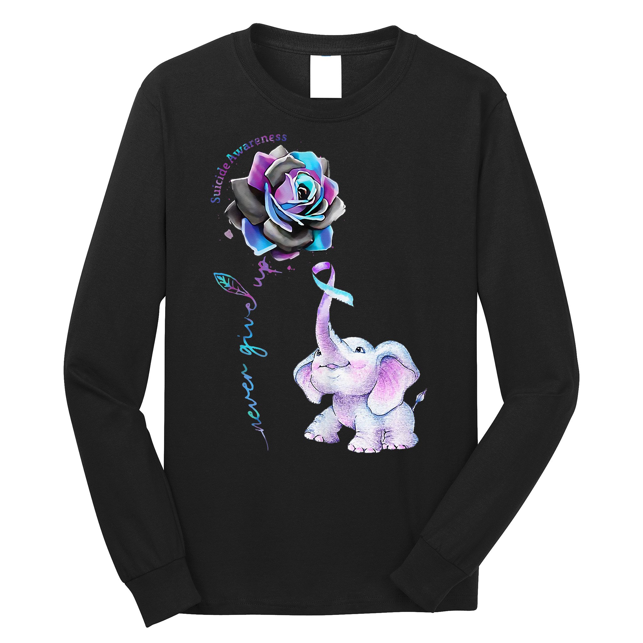 Suicide Prevention Awareness Flower Elephant Ribbon Gift Long Sleeve Shirt