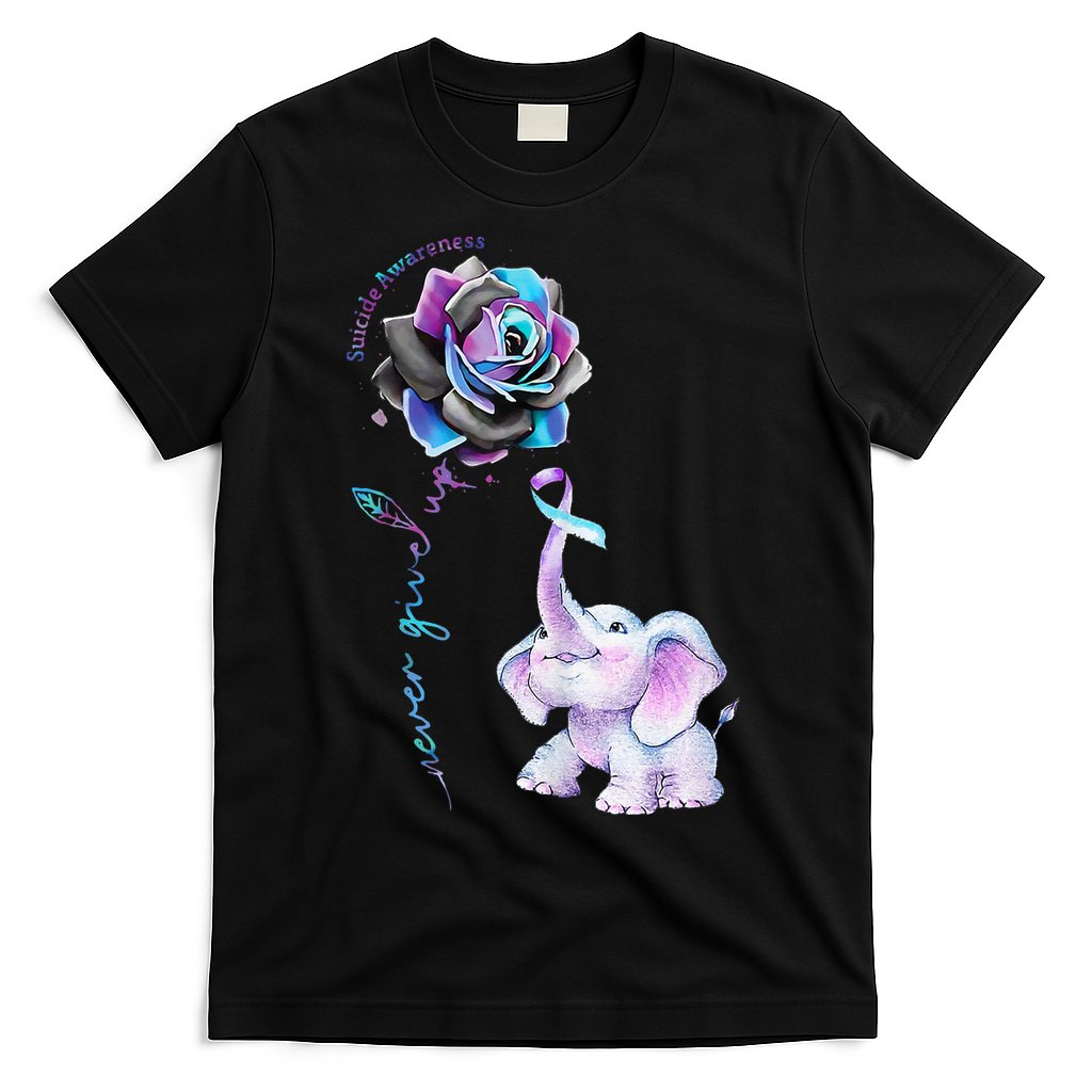 Suicide Prevention Awareness Flower Elephant Ribbon Gift T-Shirt