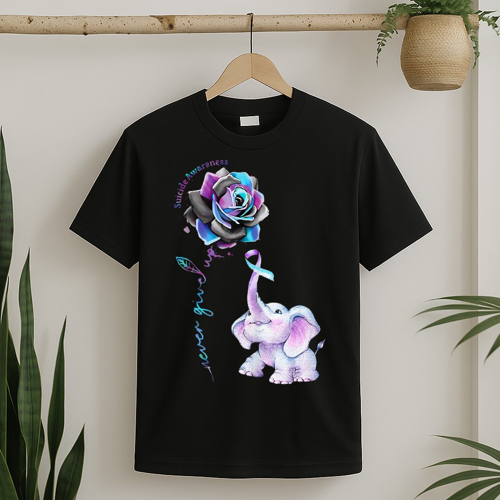Suicide Prevention Awareness Flower Elephant Ribbon Gift T-Shirt