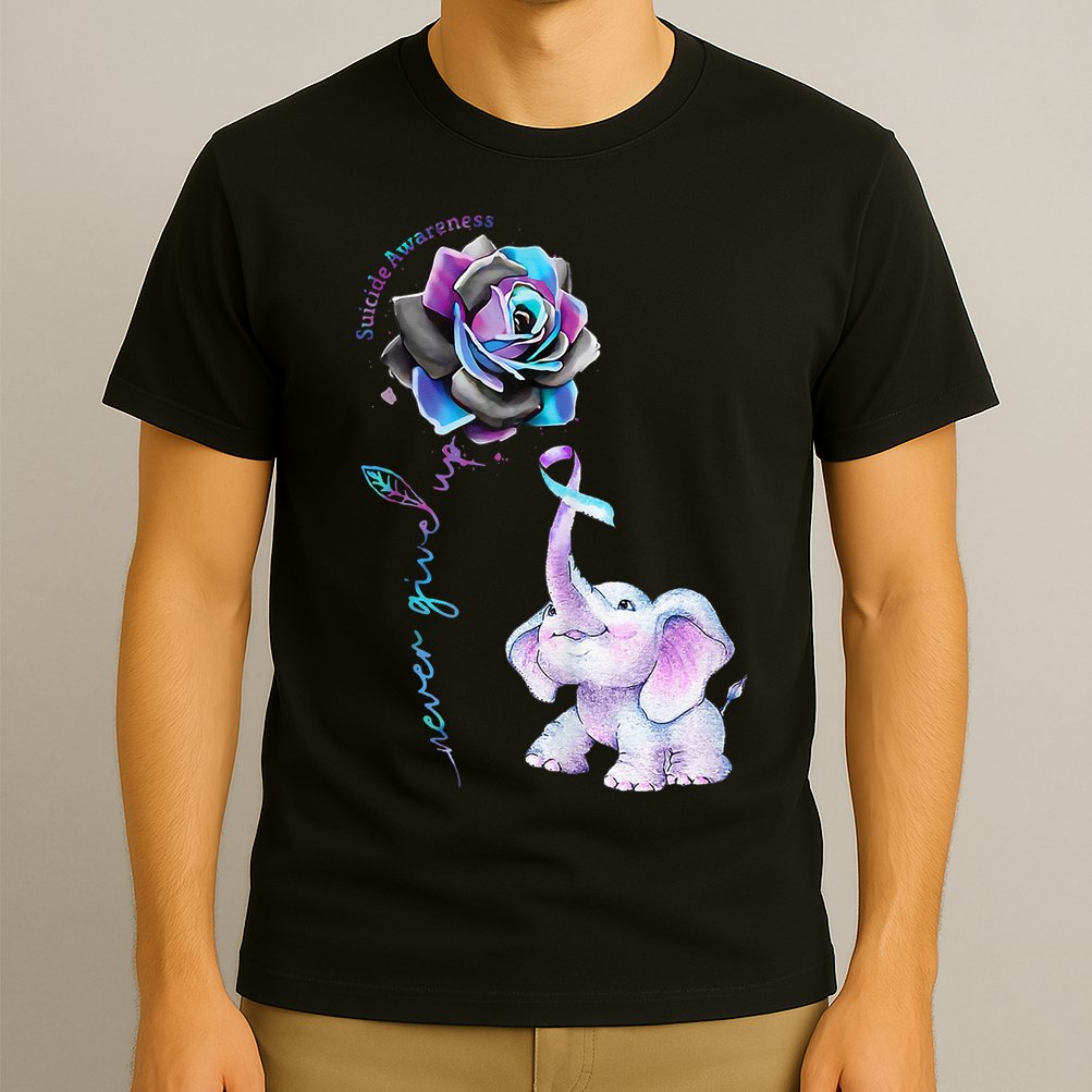 Suicide Prevention Awareness Flower Elephant Ribbon Gift T-Shirt