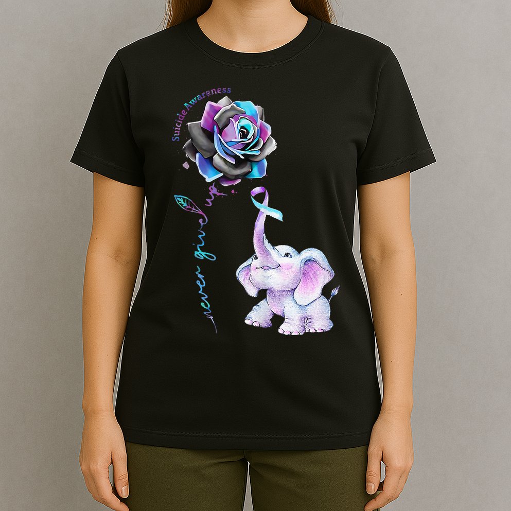 Suicide Prevention Awareness Flower Elephant Ribbon Gift T-Shirt