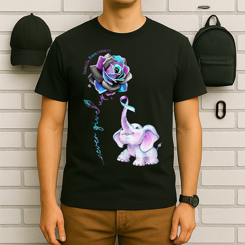 Suicide Prevention Awareness Flower Elephant Ribbon Gift T-Shirt