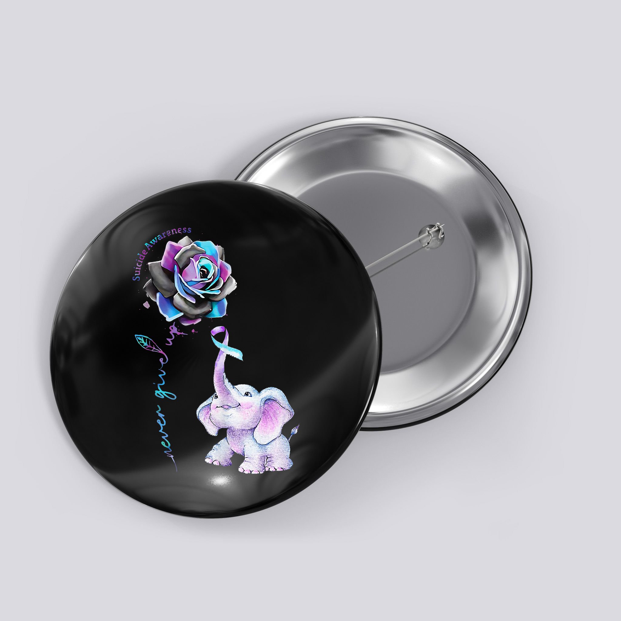 Suicide Prevention Awareness Flower Elephant Ribbon Gift Button