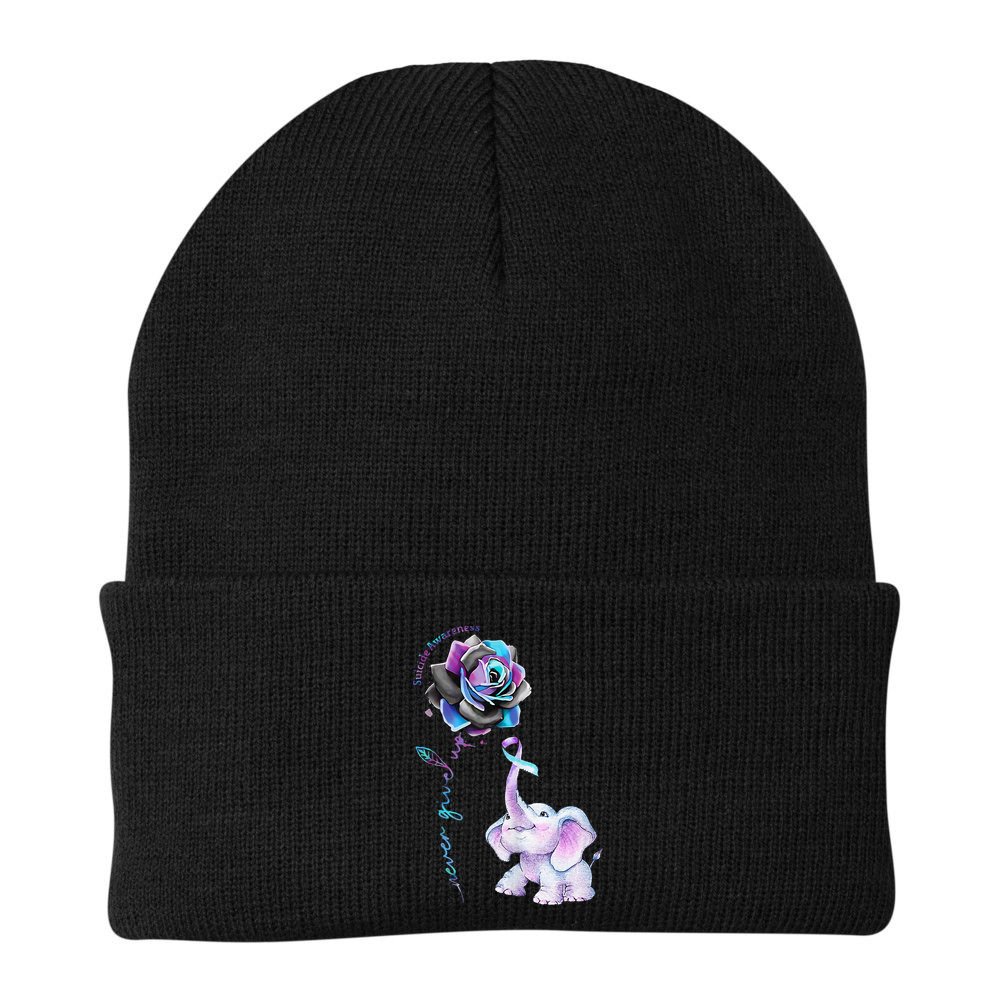 Suicide Prevention Awareness Flower Elephant Ribbon Gift Beanie