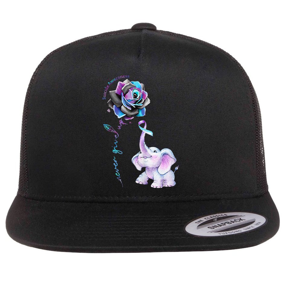 Suicide Prevention Awareness Flower Elephant Ribbon Gift Flat Bill Trucker Hat