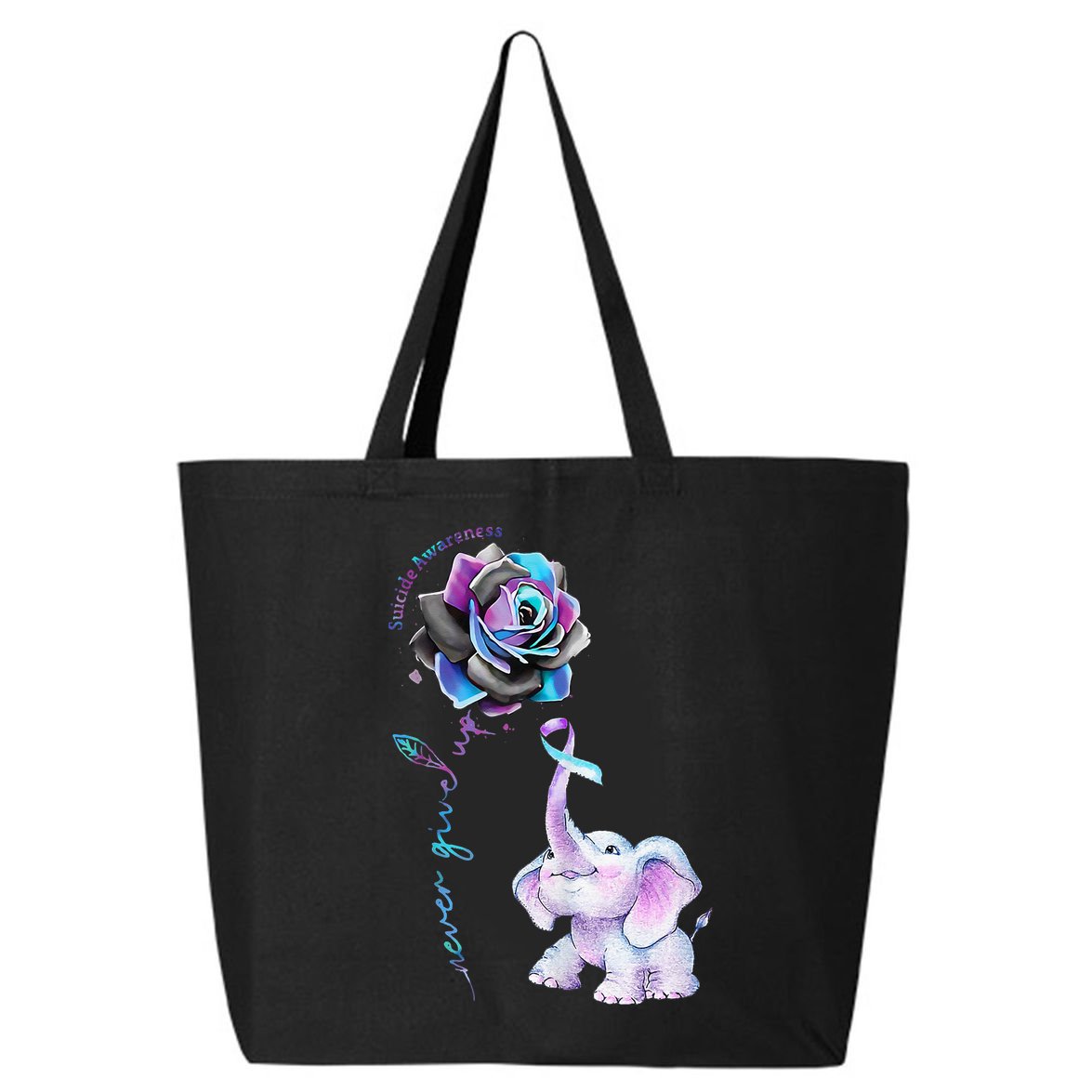 Suicide Prevention Awareness Flower Elephant Ribbon Gift 25L Jumbo Tote