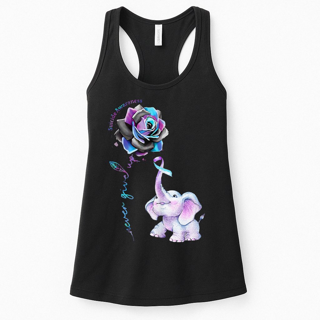 Suicide Prevention Awareness Flower Elephant Ribbon Gift Womens Tank Top