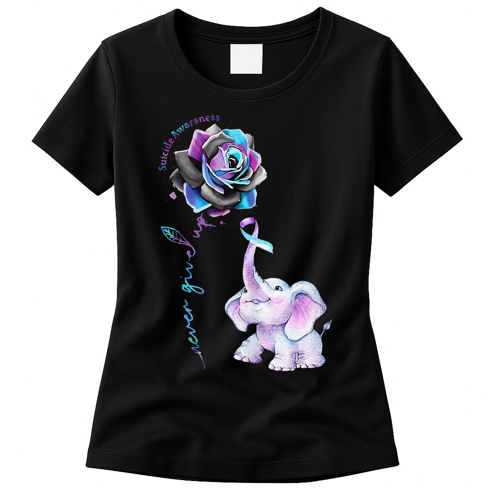 Suicide Prevention Awareness Flower Elephant Ribbon Gift Womens T-Shirt