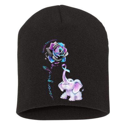 Suicide Prevention Awareness Flower Elephant Ribbon Gift Short Acrylic Beanie