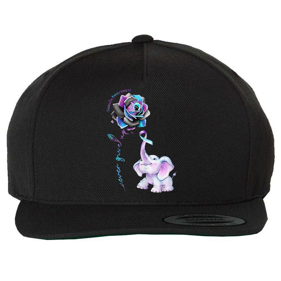 Suicide Prevention Awareness Flower Elephant Ribbon Gift Wool Snapback Cap