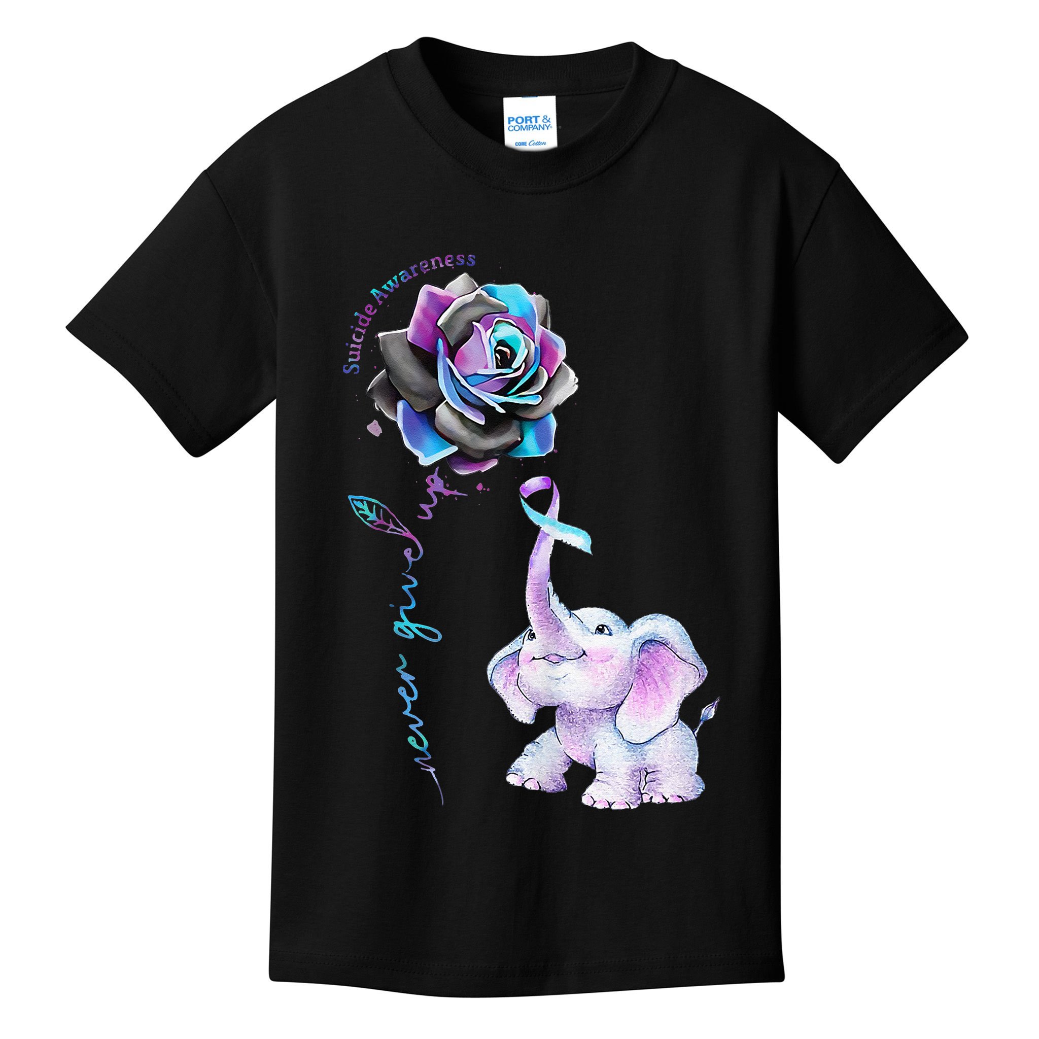 Suicide Prevention Awareness Flower Elephant Ribbon Gift Kids T-Shirt