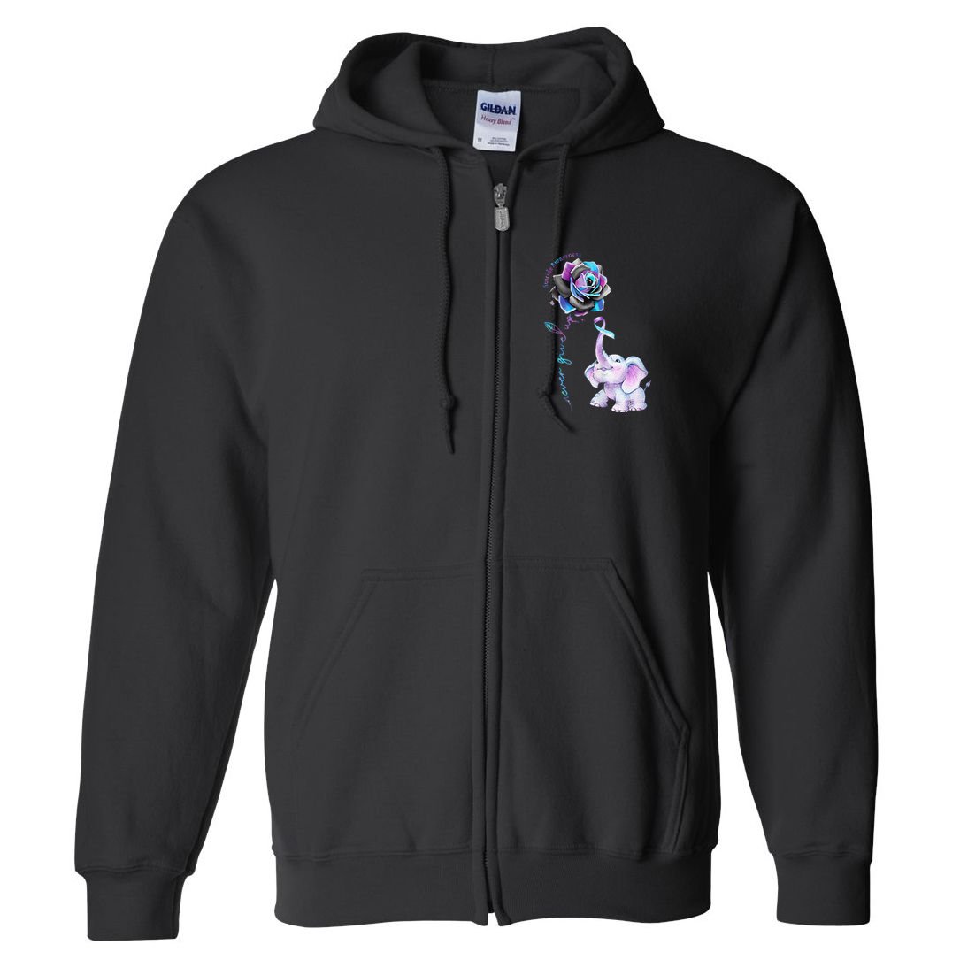 Suicide Prevention Awareness Flower Elephant Ribbon Gift Full Zip Hoodie