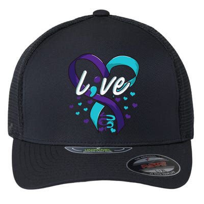 Suicide Prevention Awareness Live Love Semicolon Flexfit Unipanel Trucker Cap