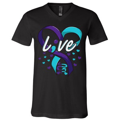 Suicide Prevention Awareness Live Love Semicolon V-Neck T-Shirt