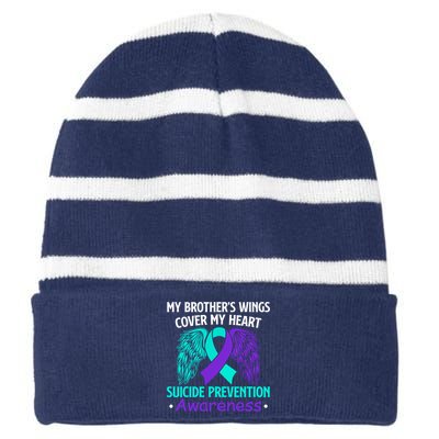 Suicide Prevention Awareness My Brother's Cover My Heart Striped Beanie with Solid Band