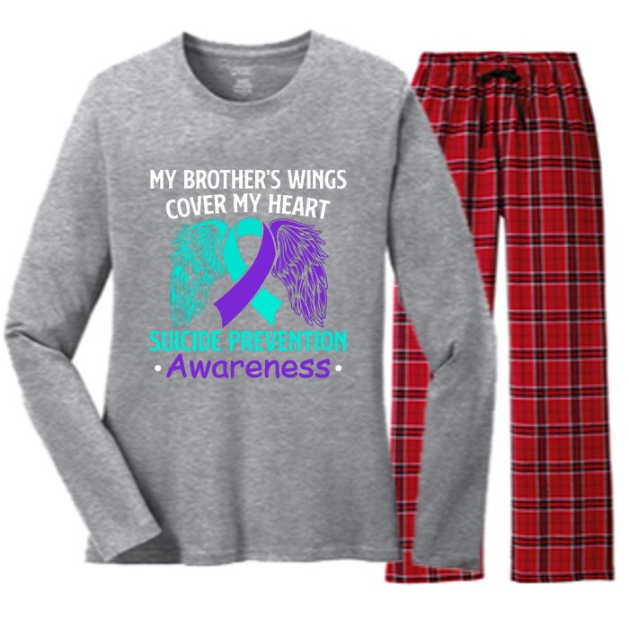 Suicide Prevention Awareness My Brother's Cover My Heart Women's Long Sleeve Flannel Pajama Set 