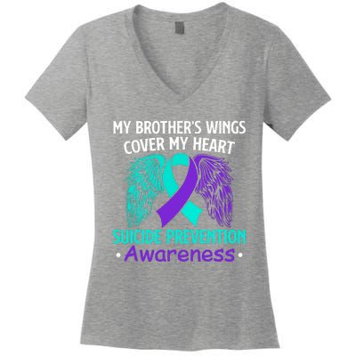 Suicide Prevention Awareness My Brother's Cover My Heart Women's V-Neck T-Shirt