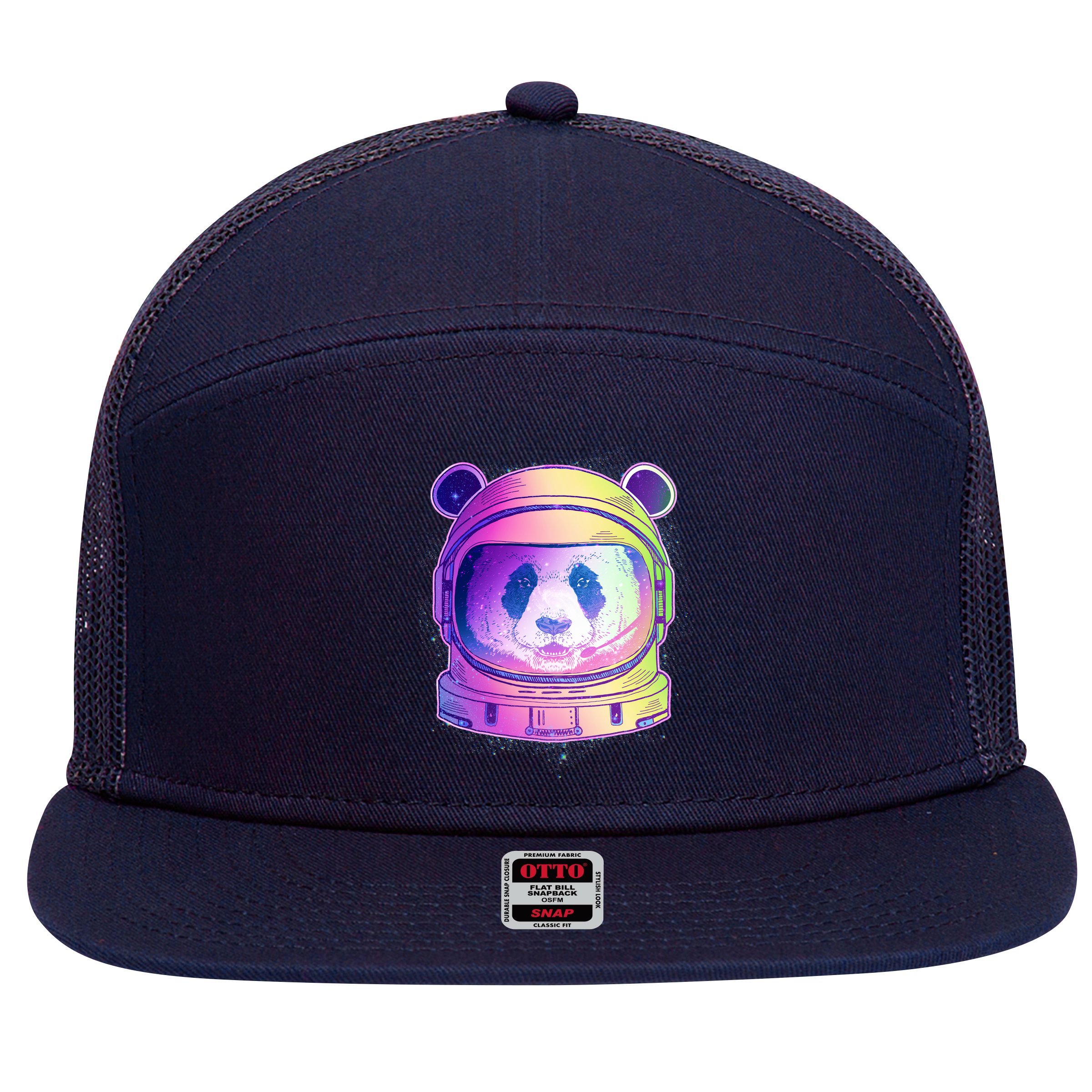 Space Astro Panda 7 Panel Mesh Trucker Snapback Hat