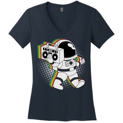 Space Astronaut Boombox Women's V-Neck T-Shirt