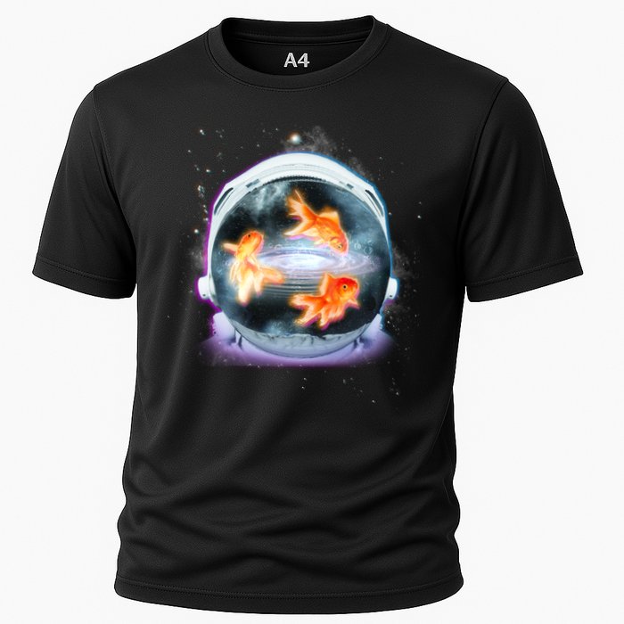 Space Astronaut Helmet Goldfish Cooling Performance Crew T-Shirt